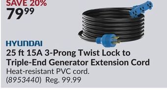 Princess Auto 25 ft 15a 3-prong twist lock to triple-end generator extension cord offer
