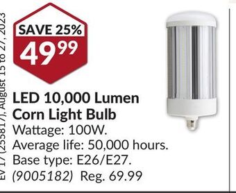 Princess Auto Led 10, 000 lumen corn light bulb offer