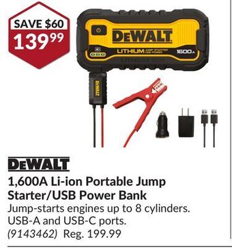 Princess Auto 1, 600a li-ion portable jump starter/usb power bank offer