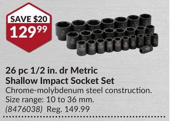 Princess Auto 26 pc 1/2 in. dr metric shallow impact socket set offer