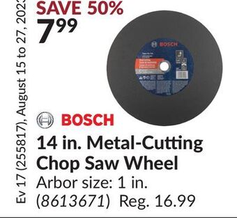 Princess Auto 14 in. metal-cutting chop saw wheel offer