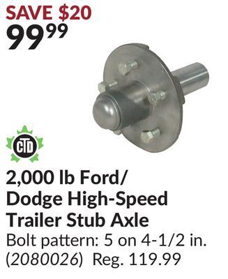 Princess Auto 2, 000 lb ford/dodge high-speed trailer stub axle offer