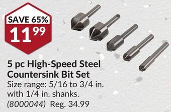 Princess Auto 5 pc high-speed steel countersink bit set offer