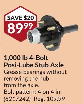 Princess Auto 1,000 lb 4-bolt posi-lube stub axle offer