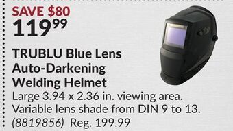 Princess Auto Trublu blue lens auto-darkening welding helmet offer