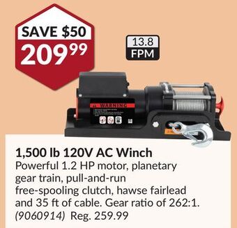 Princess Auto 1,500 lb 120v ac winch offer