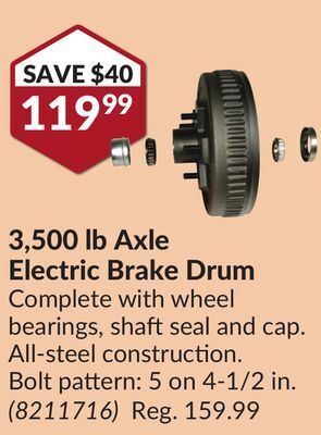 Princess Auto 3,500 lb axle electric brake drum offer