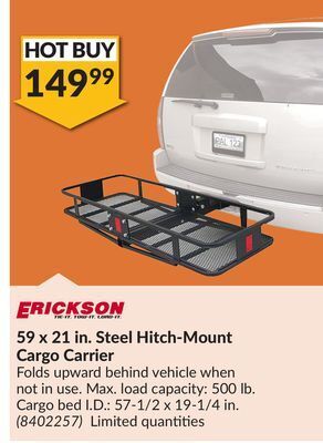 Princess Auto 59 x 21 in. steel hitch-mount cargo carrier offer