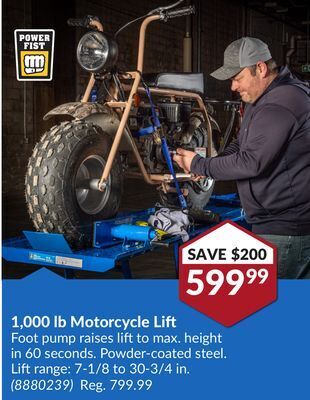 Princess Auto 1,000 lb motorcycle lift foot pump offer