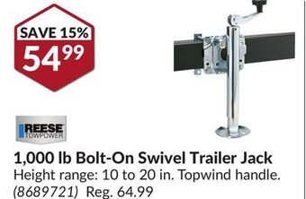 Princess Auto 1,000 lb bolt-on swivel trailer jack offer