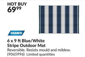 Princess Auto 6 x 9 ft blue/white stripe outdoor mat offer