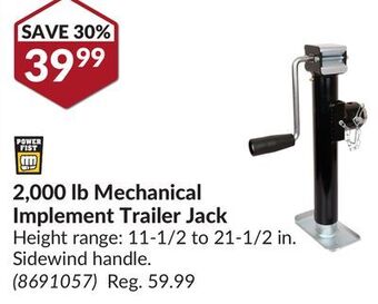 Princess Auto 2, 000 lb mechanical implement trailer jack offer