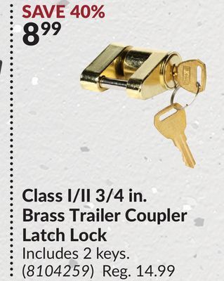 Princess Auto Class i/ii 3/4 in. brass trailer coupler latch lock offer