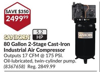 Princess Auto 80 gallon 2-stage cast-iron industrial air compressor offer