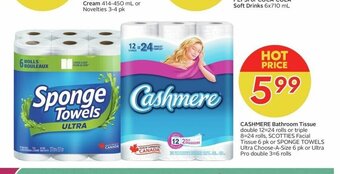 Sobeys CASHMERE Bathroom Tissue double, SCOTTIES Facial Tissue or SPONGE TOWELS offer