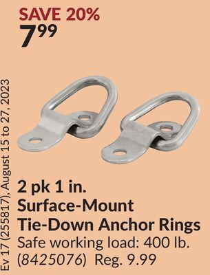 Princess Auto 2 pk 1 in. surface-mount tie-down anchor rings offer