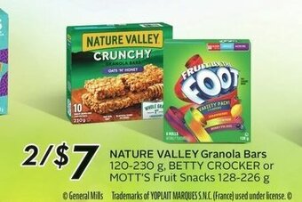 Sobeys NATURE VALLEY Granola Bars 120 - 230 g, BETTY CROCKER or MOTT'S Fruit Snacks 128 - 226 g offer
