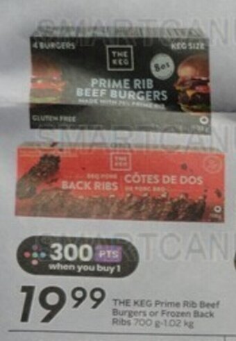 Sobeys THE KEG Prime Rib Beef Burgers or Frozen Black Ribs 700 g - 102 kg offer