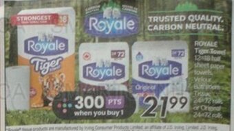 Sobeys ROYALE Tiger Towel 12 = 18 roll sheet super towels, offer