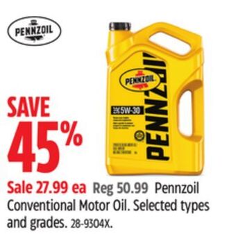 Canadian Tire Pennzoil conventional motor oil offer