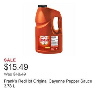 Costco Frank's redhot original cayenne pepper sauce 3.78 l offer