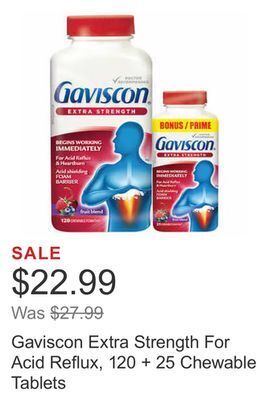 Costco Gaviscon extra strength for acid reflux, 120 + 25 chewable tablets offer