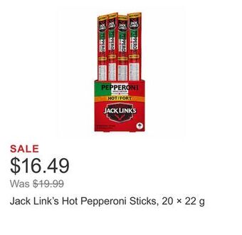 Costco Jack link's hot pepperoni sticks, 20 × 22 g offer