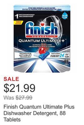 Costco Finish quantum ultimate plus dishwasher detergent, 88 tablets offer