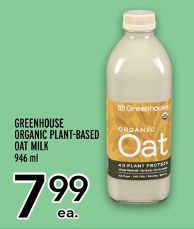 Metro GREENHOUSE ORGANIC PLANT-BASED OAT MILK 946 ml offer