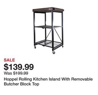 Hoppel rolling kitchen island with removable butcher block top