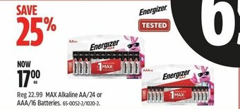 Canadian Tire MAX Alkaline AA/24 or AAA/16 Batteries offer