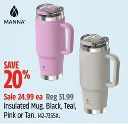 Canadian Tire Insulated Mug. Black, Teal, Pink or Tan offer