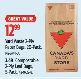 Canadian Tire Yard Waste 2-Ply Paper Bags offer