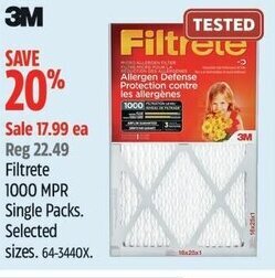 Canadian Tire Filtrete 1000 MPR Single Packs offer