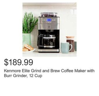 Costco Kenmore elite grind and brew coffee maker with burr grinder, 12 cup offer