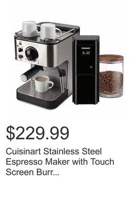 Costco Cuisinart stainless steel espresso maker with touch screen burr mill coffee grinder offer