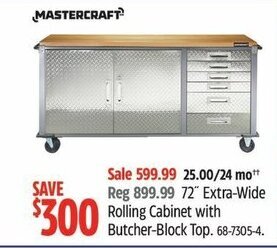 Canadian Tire 72" Extra-Wide Rolling Cabinet with Butcher-Block Top offer