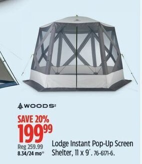 Canadian Tire Lodge Instant Pop-Up Screen Shelter, 11 x 9' offer
