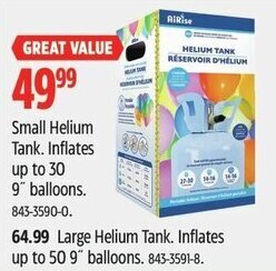 Canadian Tire Small Helium Tank. Inflates up to 30 9" balloons. offer