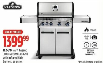 Canadian Tire NAPOLEON Legend LD4X Natural Gas Grill with Infrared Side Burners. 85-3164-0. offer