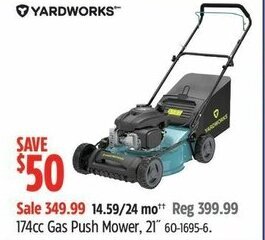 Canadian Tire YARDWORKS 174cc Gas Push Mower 21" offer