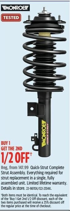 Canadian Tire Quick-Strut Complete Strut Assembly. Everything required for strut replacement in a single, fully assembled unit offer