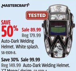 Canadian Tire MASTERCRAFT Auto-Dark Welding Helmet. White splash. offer