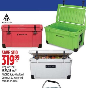 Canadian Tire WOODS ARCTIC Roto-Moulded Cooler, 55L. Assorted colours. 85-0316X. offer