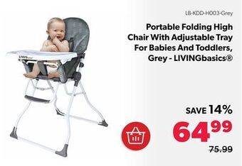 Shopper+ Portable folding high chair with adjustable tray for babies and toddlers, grey - livingbasics offer