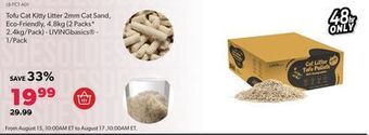 Shopper+ Tofu cat kitty litter 2mm cat sand, eco-friendly, 4.8kg (2 packs* 2.4kg/pack) - livingbasics - 1/pack offer