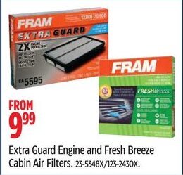 Canadian Tire Extra Guard Engine and Fresh Breeze Cabin Air Filters. offer