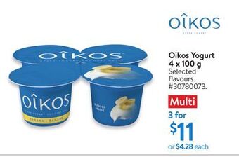 Walmart Oikos yogurt 4 x 100 g offer