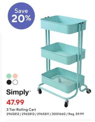 Staples Simply 3 tier rolling cart offer