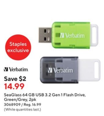 Staples Verbatim seaglass 64 gb usb 3.2 gen 1 flash drive - offer